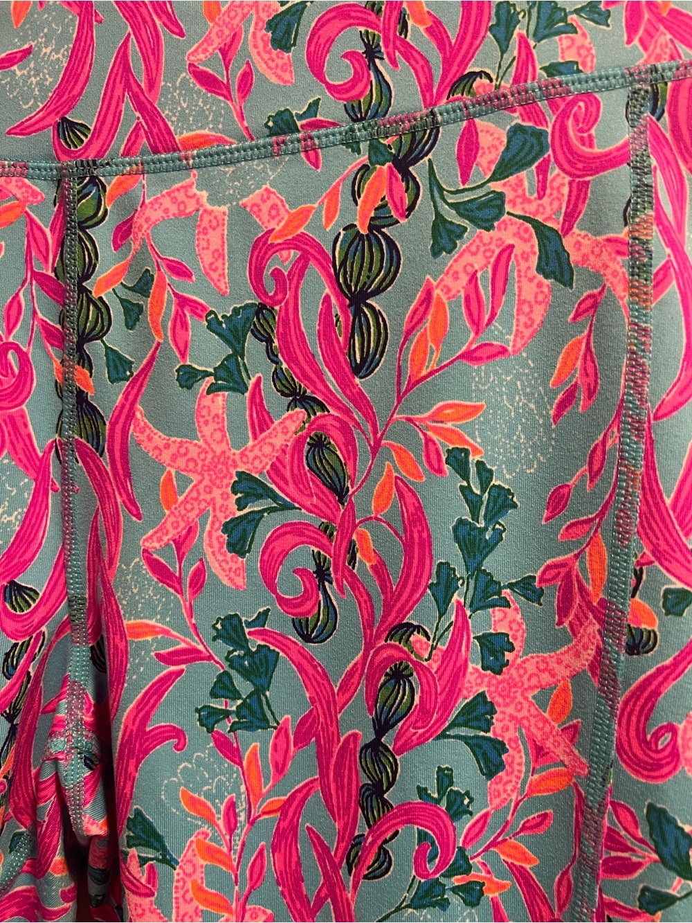 Lilly Pulitzer Aqua Leggings with Pink & Teal Floral Print - Picture 2 of 5